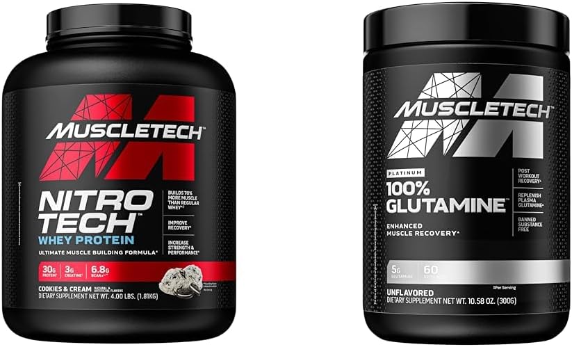 Muscletech Whey Protein Powder Nitro-Tech Whey Protein Isolate & Glutamine Powder 100% Pure L Glutamine Powder | Post Workout Recovery Drink | L-Glutamine Powder