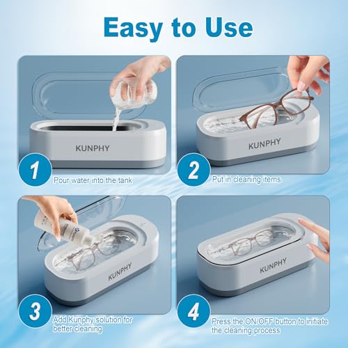 KUNPHY Ultrasonic Jewelry Cleaner, 12oz 46KHz, One-Touch Operation, White W240