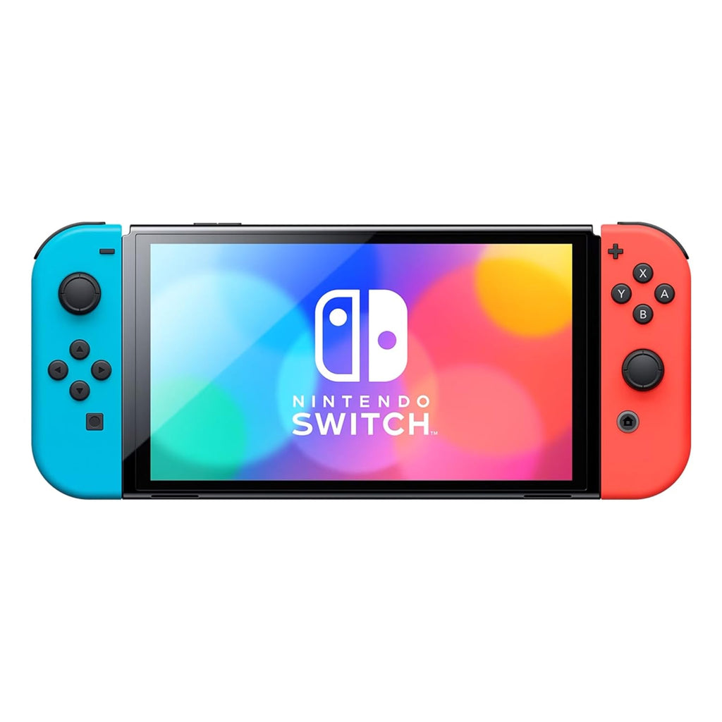 Nintendo Switch OLED Model Neon Red/Blue Accessory Bundle with Extra Joy-Con, Dock, Grips, Straps, Case and Earphones N48223