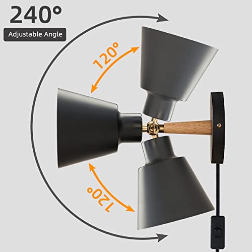 Plug in Wall Sconces Lighting Fixture, Black Nordic Wooden Bedside Wall Lamp Q1738