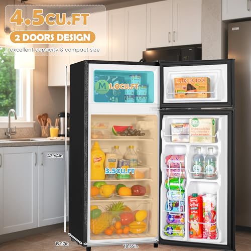 4.5 Cu.ft Mini Fridge with Freezer, 2 Doors, Adjustable Shelves W24775