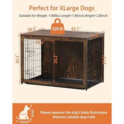 Megidok Wooden Dog Crate Furniture with Cushion and Tray R775