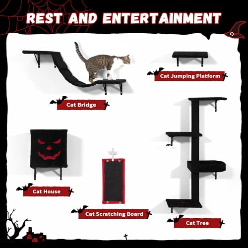 COZIWOW Cat Wall Shelves, Wall-Mounted Cat Climber Set of 5, Black R587928
