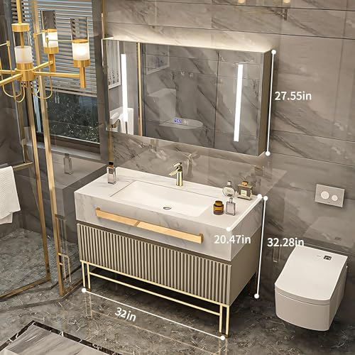 Modern Freestanding Bathroom Vanity with Sink and LED Mirror (44") G1429