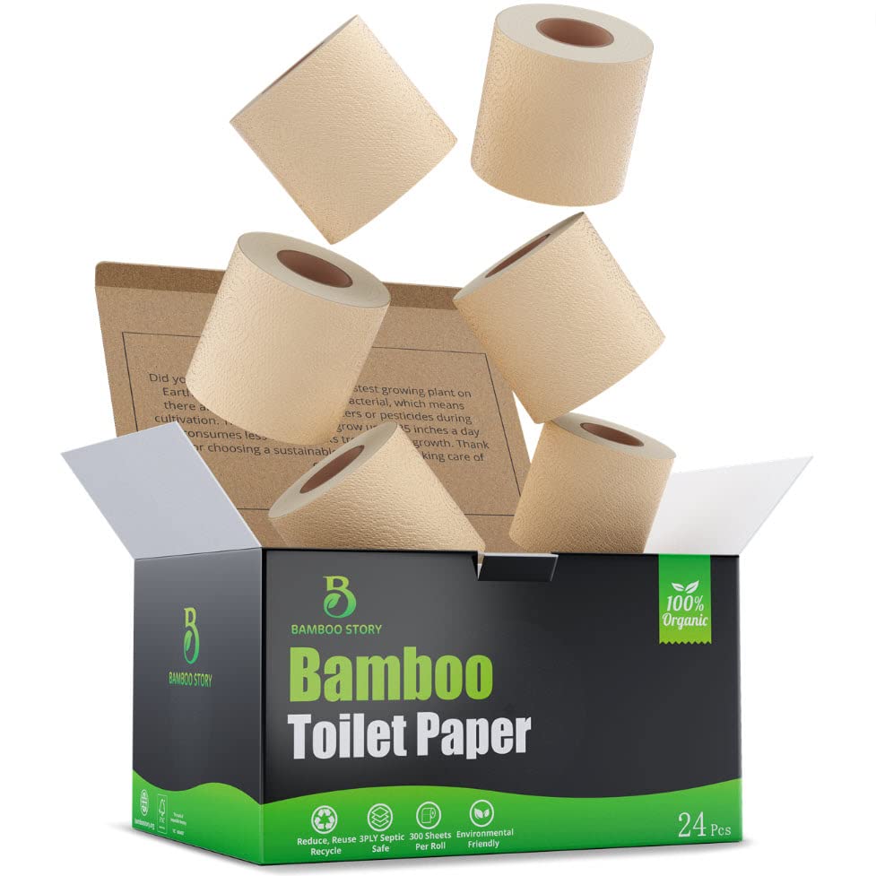 Premium Bamboo Toilet Paper, Chemical Free Toilet Paper, (12) 3PLY & 300 Sheets, Unbleached, Plant Based, PFAS Free, FSC Certified, Organic Brown, Plastic Free, BPA Free (12)