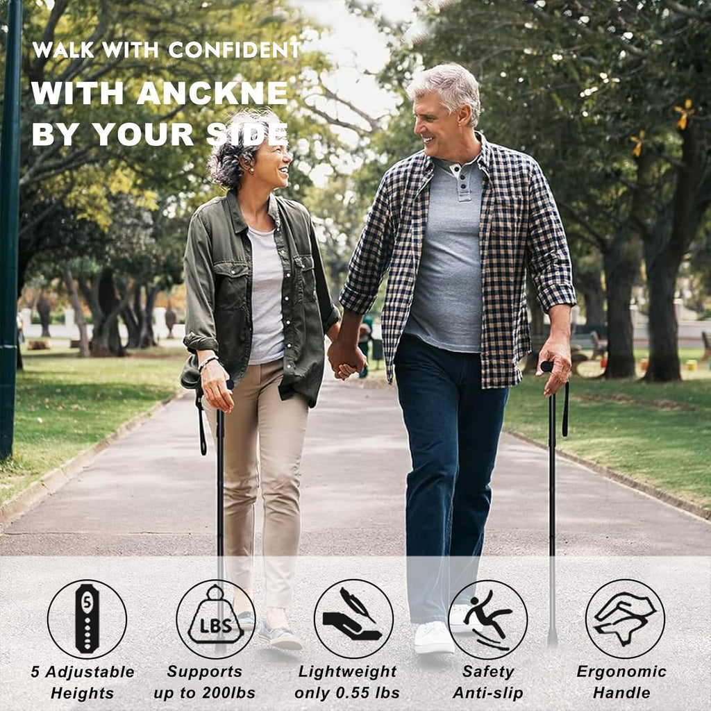 Oulisen Walking Cane for Men and Women, 5-Level Adjustable Folding Cane B6532