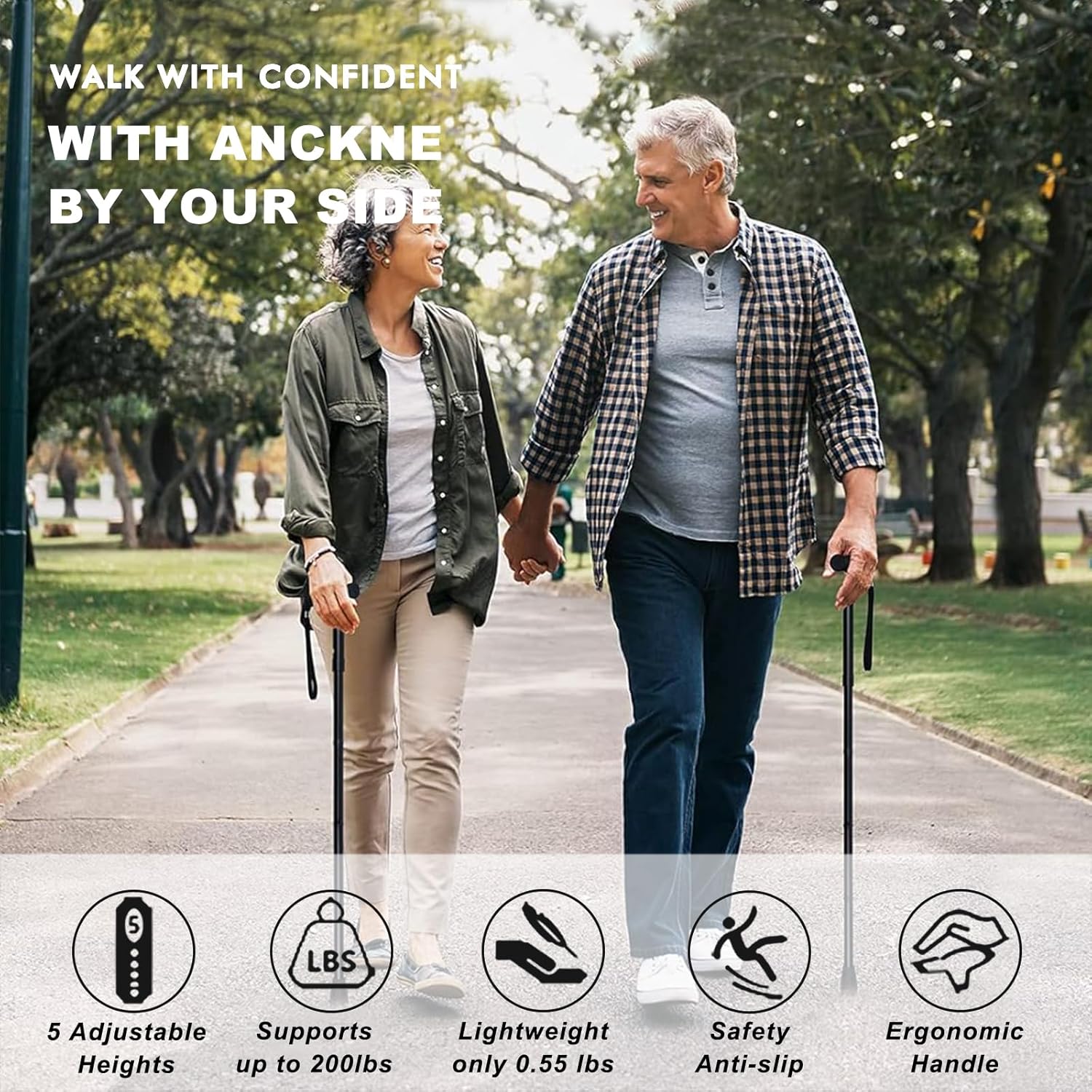Oulisen Walking Cane for Men and Women, 5-Level Adjustable Folding Cane B6532