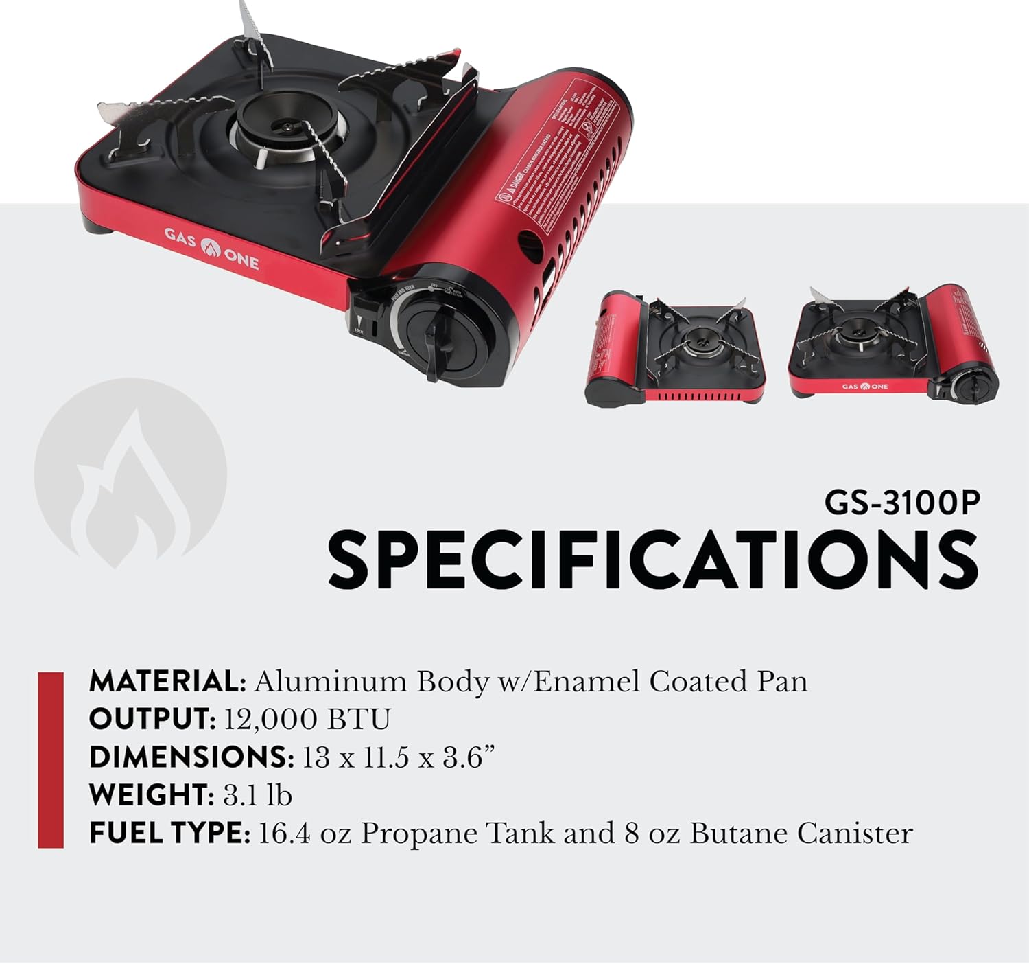 Gas One 12,000 BTU Dual Fuel Camping Stove GS-3100P with Carrying Case G493997