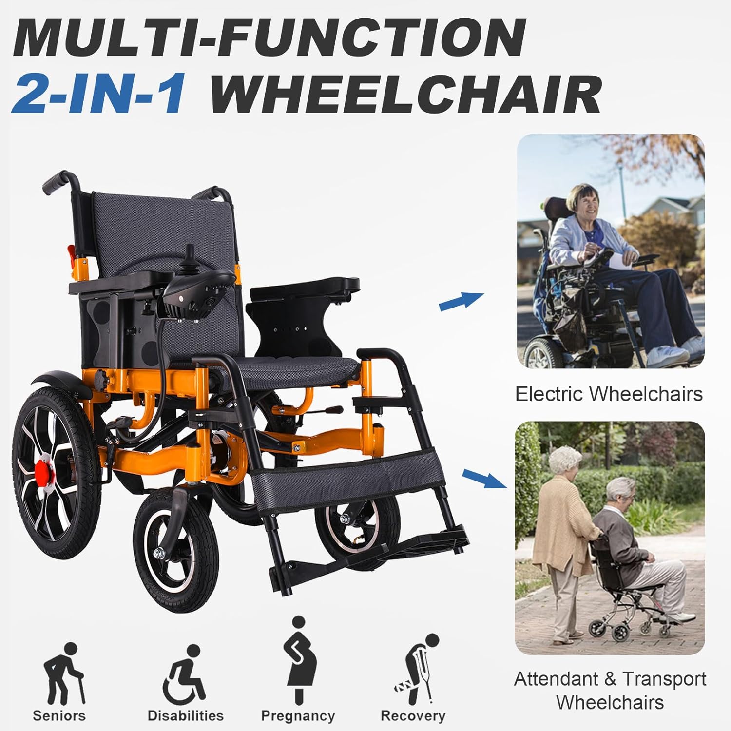 Lightweight Folding Electric Wheelchair for Adults, 20in Seat, 300lbs Capacity R662351