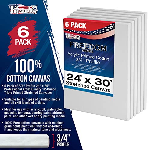 U.S. Art Supply 24 x 30 inch Stretched Canvas 6-Pack, Triple Primed, 100% Cotton I723454
