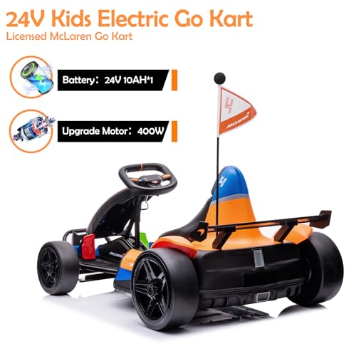 Licensed McLaren 24V Electric Go Kart for Kids, 400W Drift Racing with 2 Speeds C811695