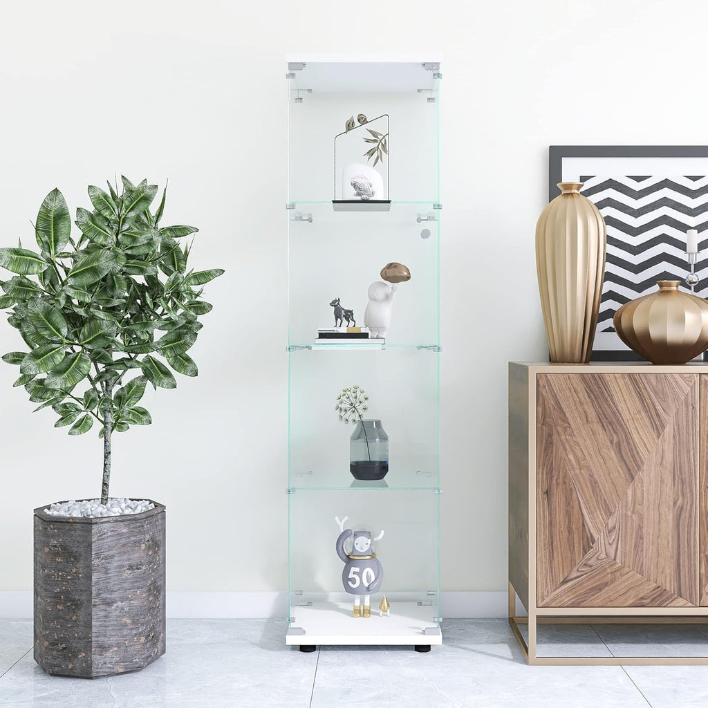 4-Shelf Glass Display Cabinet with Lock, White A99708