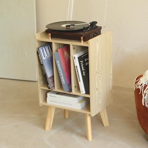 AWASEN Record Player Stand with Vinyl Storage, 3 Tier Wood End Table I40920