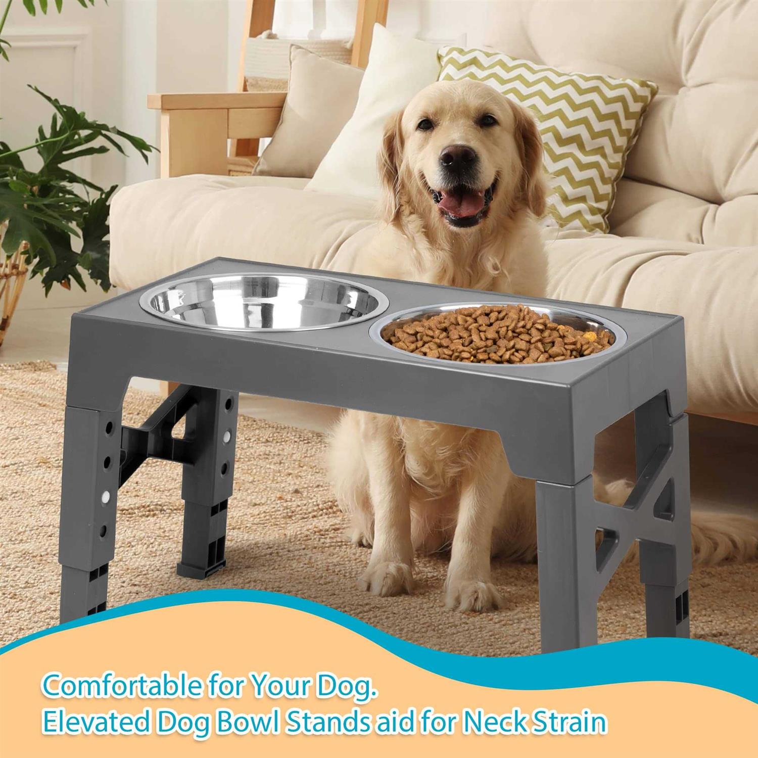 Niubya Elevated Dog Bowls with 2 Stainless Steel Bowls Y881830