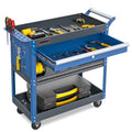 3 Tier Tool Cart,440 LBS Capacity Rolling Tool Cart with Drawers,Heavy Duty Industrial Service Tool Cart on Wheels with Pegboard Hooks for Mechanics,Garage,Warehouse,Workshop,Blue