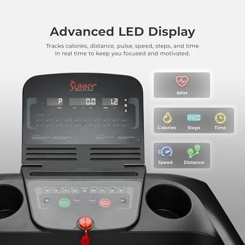 Sunny Health & Fitness Smart WiFi Treadmill, Compact Foldable with Incline E91799
