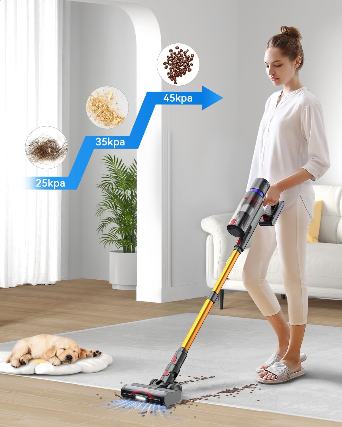Cordless Stick Vacuum 550W 45Kpa with Touch Screen, 55 Mins Runtime, Anti-tangle Brush V550452