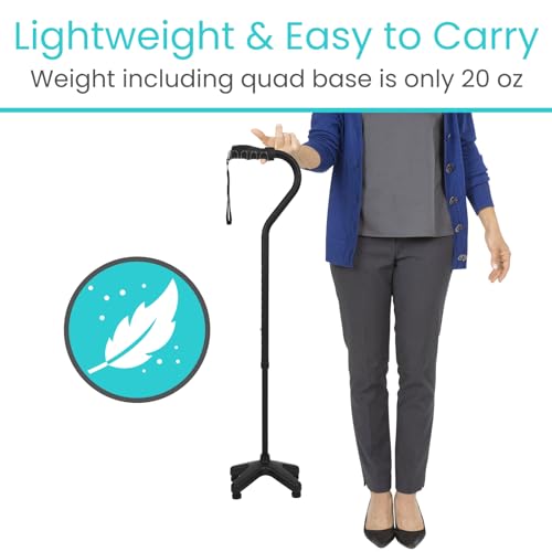 Vive Quad Cane Adjustable Walking Cane with 4 Pronged Base for Seniors C2311