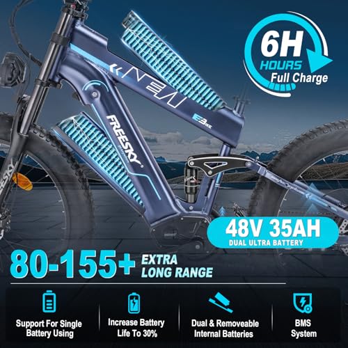 FREESKY 48V 35AH Dual Battery Electric Bike for Adults, 26" Fat Tire Full Suspension G283
