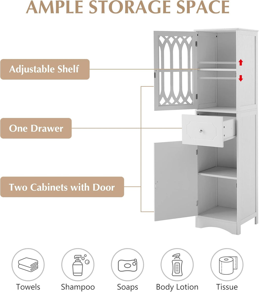 Merax Tall Bathroom Storage Cabinet with Adjustable Shelf and 2 Doors, White L374