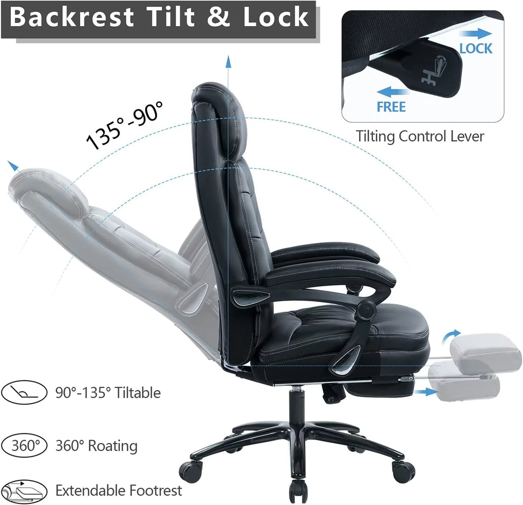 Big and Tall Executive Office Chair with Foot Rest, Reclining, 400lbs W5972