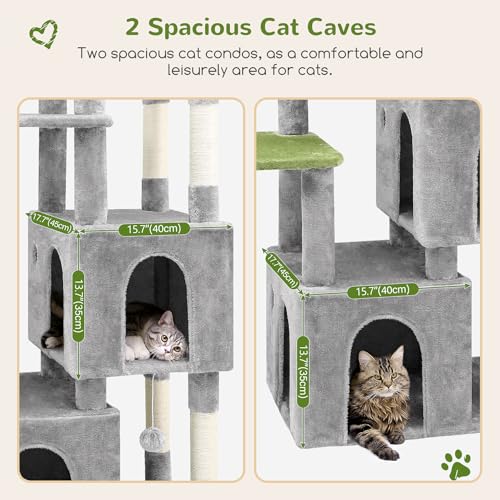 F61 Cat Tower for Indoor Cats, Heavy Duty with Scratching Post, Light Grey, 61 inch H2542