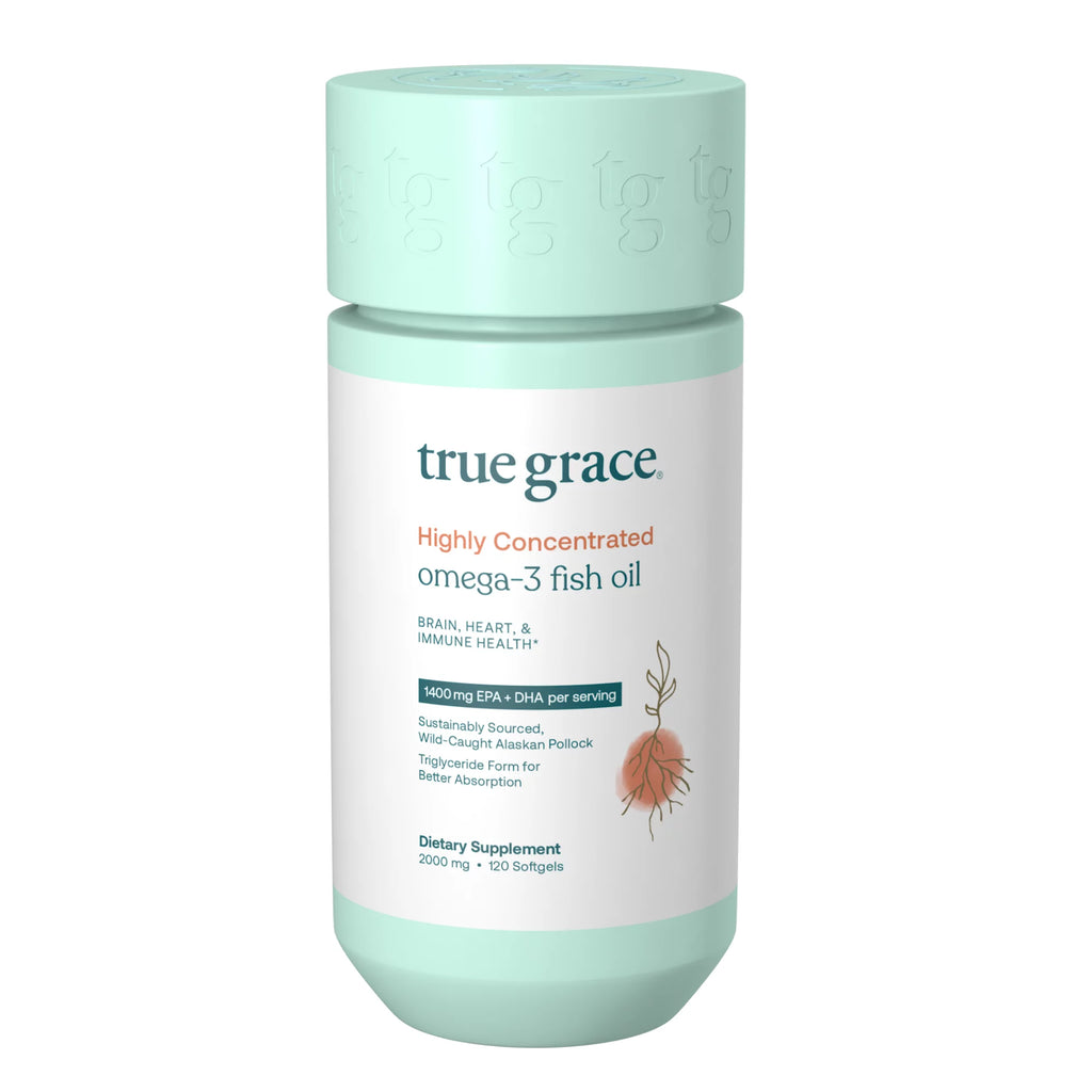True Grace Omega-3 Fish Oil 2000 mg Supplement EPA + DHA Brain Heart Joint & Immune Health Support - Triglyceride Form Wild-Caught, Molecularly Distilled, Purified Gluten-Free, Soy-Free - 120 Softgels