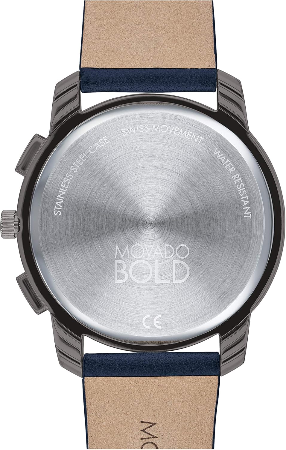 Movado Bold Thin Men's Swiss Quartz Chrono Stainless Steel and Leather Watch, Navy X441152