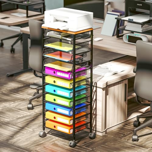Simple Trending 14 Tier Rolling File Cart with Sliding Trays, Black C4528