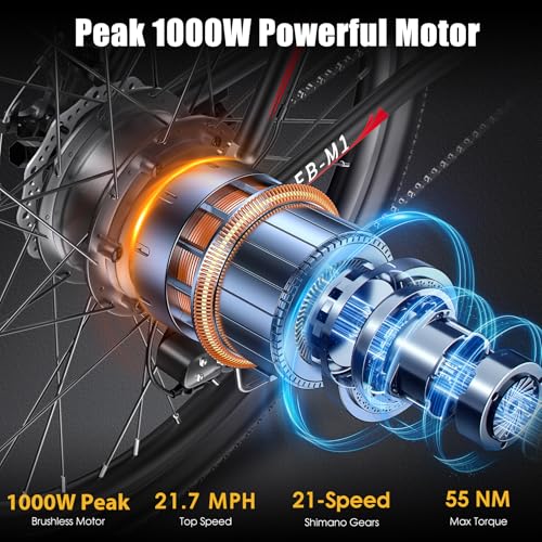 Peak 1000W Electric Mountain Bike for Adults, 26" 48V Commuter Ebike F750633
