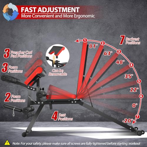 OPPSDECOR Adjustable Weight Bench with Leg Extension and Preacher Curl S467811