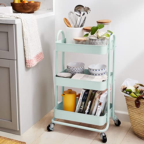 Amazon Basics 3-Tier Rolling Utility Cart with Lockable Wheels, White I730073