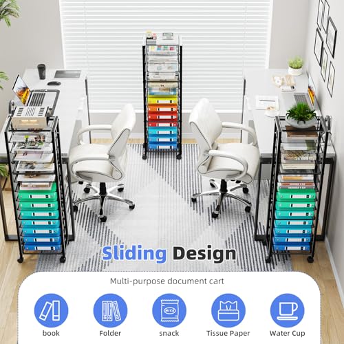 Simple Trending 14 Tier Rolling File Cart with Sliding Trays, Black C4528