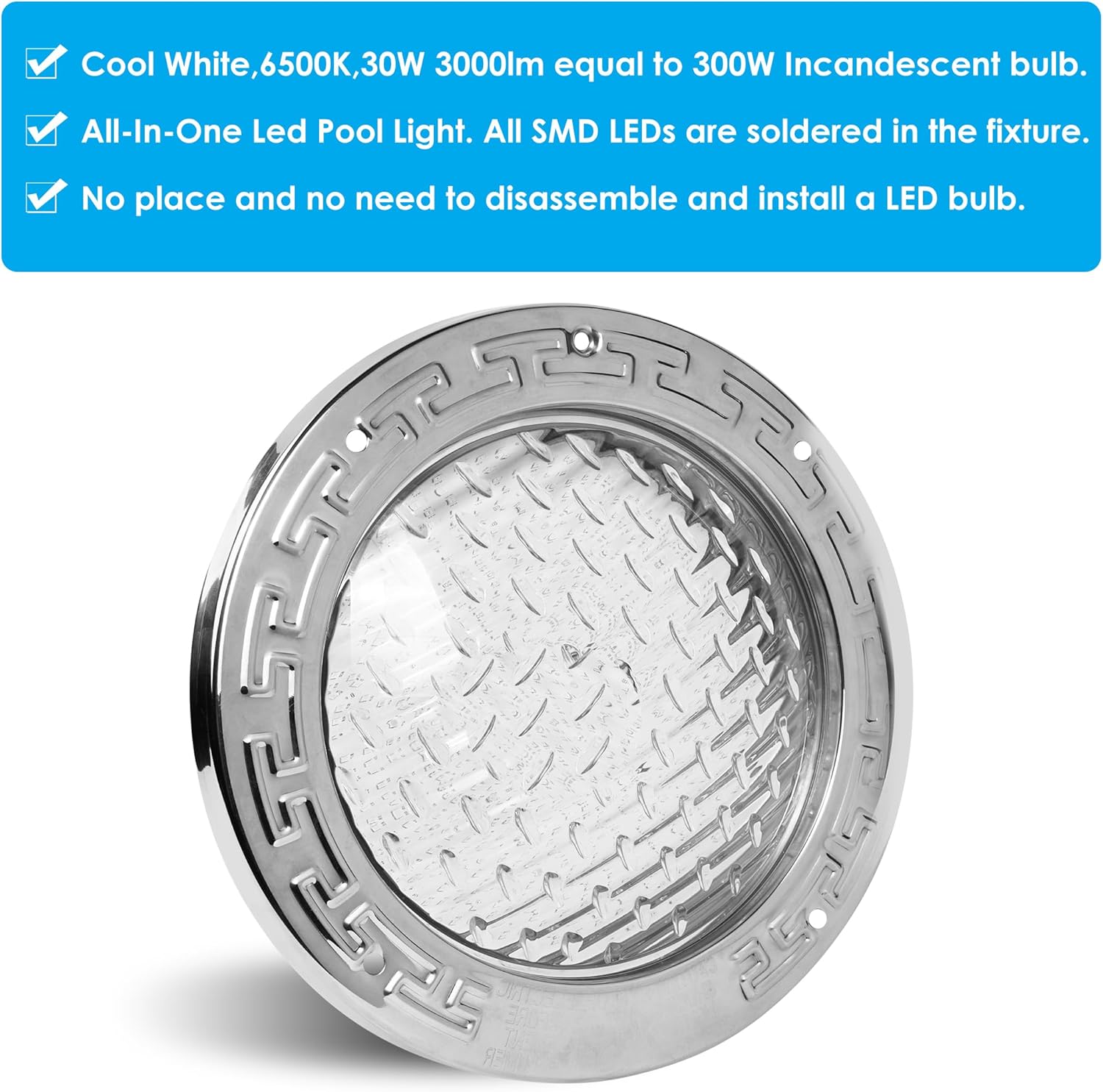 HQUA PN01 120V AC LED Inground Pool Light, 10 Inch 35W 3000lm, 100 Feet Cord, Transformer Included, 6500k Cool White, UL Listed D5803