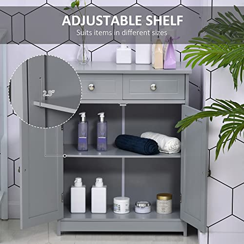 kleankin Bathroom Floor Cabinet, Wooden, 2 Doors, 2 Drawers, Grey V92019