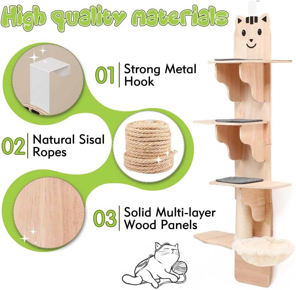 EMUST Door Cat Tree for Indoor Cats, Over The Door Cat Climber with Scratching Post J5857