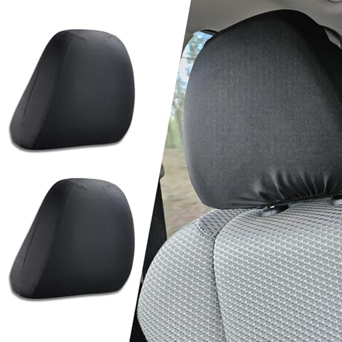 2 PCS Car Seat Headrest Protective Cover, Knitted Fabric Comfortable Touch Breathable Elastic Full Cover Mouth Guard, Auto Cleanable Reusable Accessories, Suitable for Most Cars (Dark Gray)