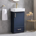 18 Inch Bathroom Vanity with Sink Set, Small Bathroom Vanity with Undermount Vessel Sink Combo, Blue Bath Rv Cabinet, 1 Door 1 Drawer Vanities with Golden Handles