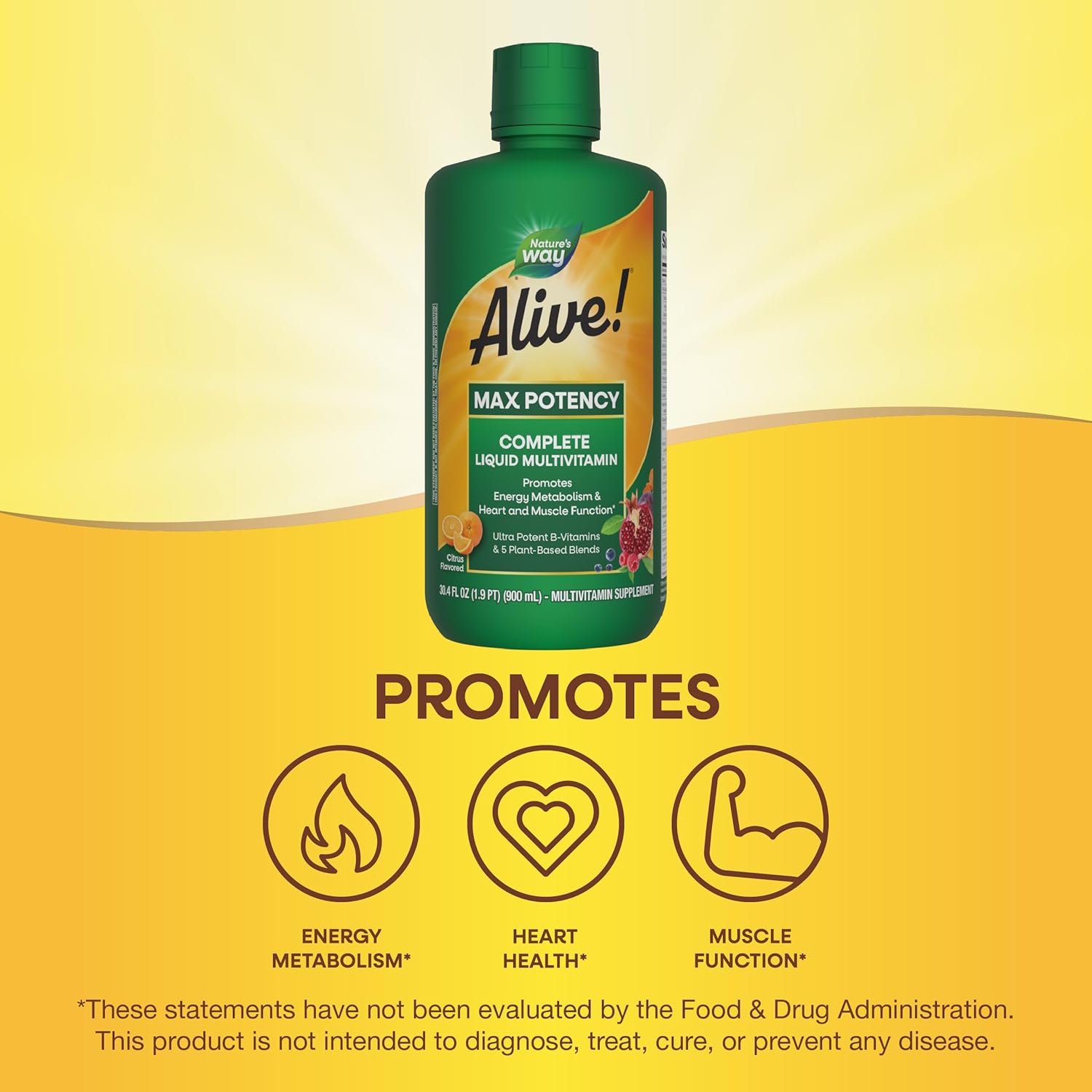 Nature's Way Alive! Max Potency Liquid Multivitamin for Women and Men, Citrus, 30.4 Fl Oz C21513