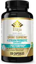 Spore Supreme Spore Based Probiotic 120 Capsule x 10 Billion / 4 Strain formula + PreforPro Bacteriophage Prebiotic - 4 Month Supply - No Refrigeration Needed, Acid Resistant Strains, Dairy Free