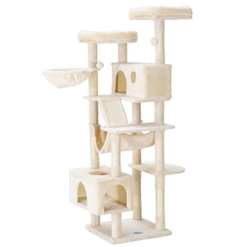 Hey-brother Cat Tree XL Cozy Cat Tower with Hammock, Scratching Posts, Light Gray O2195