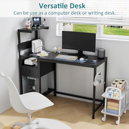48 inch Reversible Gaming Desk with LED Lights & Power Outlets, Black B9849