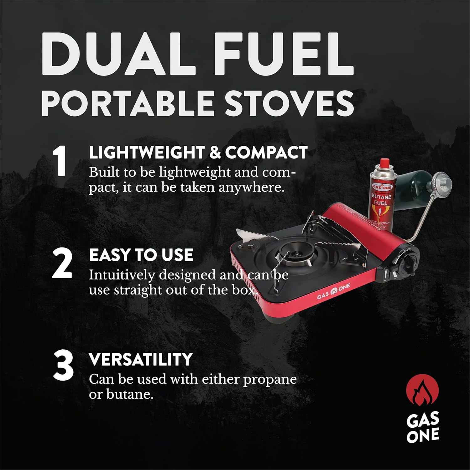Gas One 12,000 BTU Dual Fuel Camping Stove GS-3100P with Carrying Case G493997