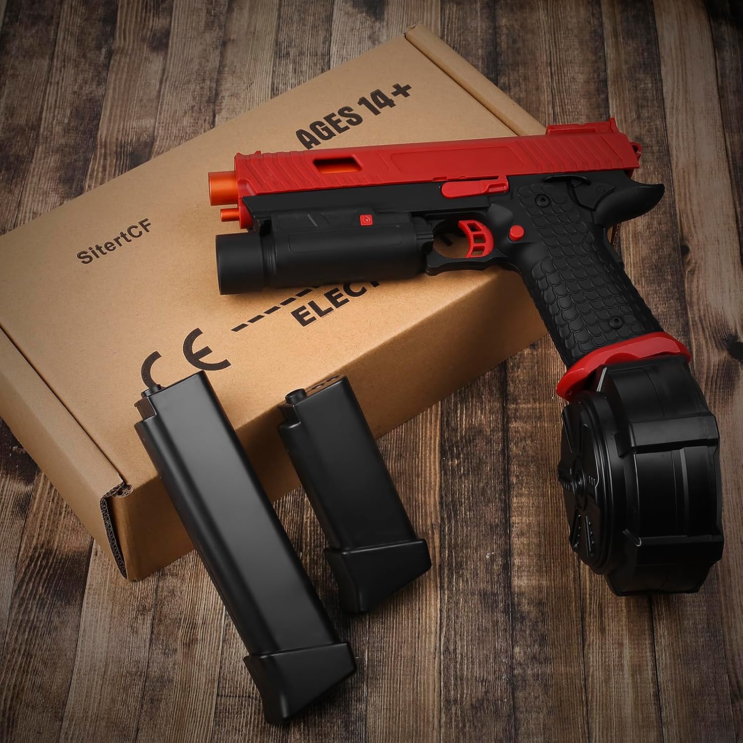 Electric Gel Toys X5 Full Auto Splat-Blaster with Drum and Goggles for Outdoor Team Game, Red B745