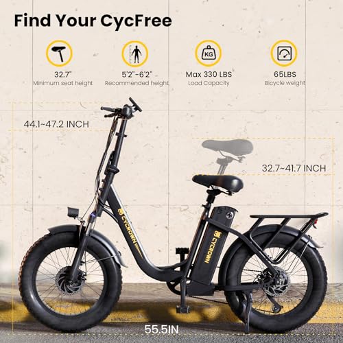 CycFree Electric Bike for Adults, 1000W Peak Motor, 48V 15.6Ah Removable Battery, 20" Fat Tire Step-Thru E21109