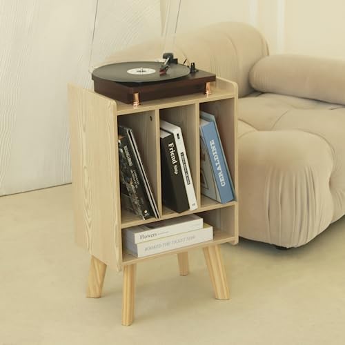 AWASEN Record Player Stand with Vinyl Storage, 3 Tier Wood End Table I40920