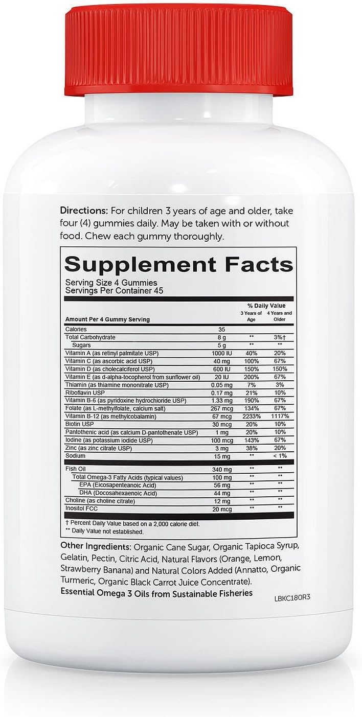 SmartyPants Kids Complete Daily Gummy Vitamins, Multivitamin & Omega 3, 180 Count M316