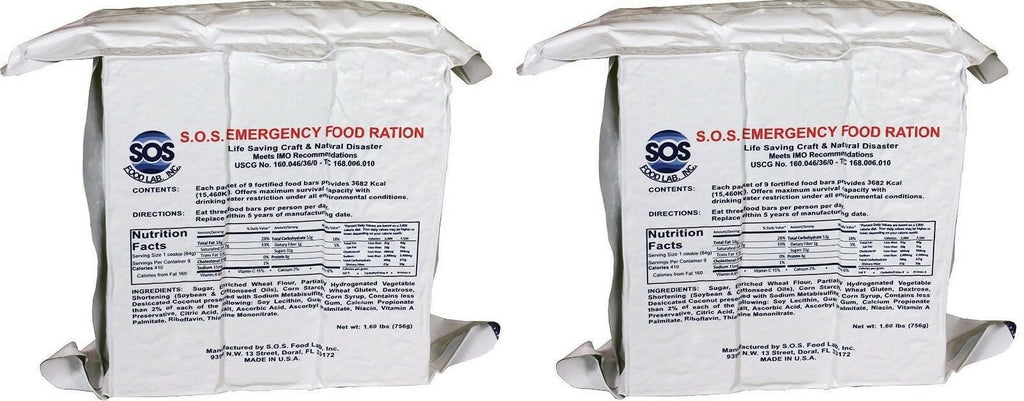 (2) SOS Rations EMERGENCY Disaster 3600 Calorie Food Bar Survival 3 Day 72 Hour