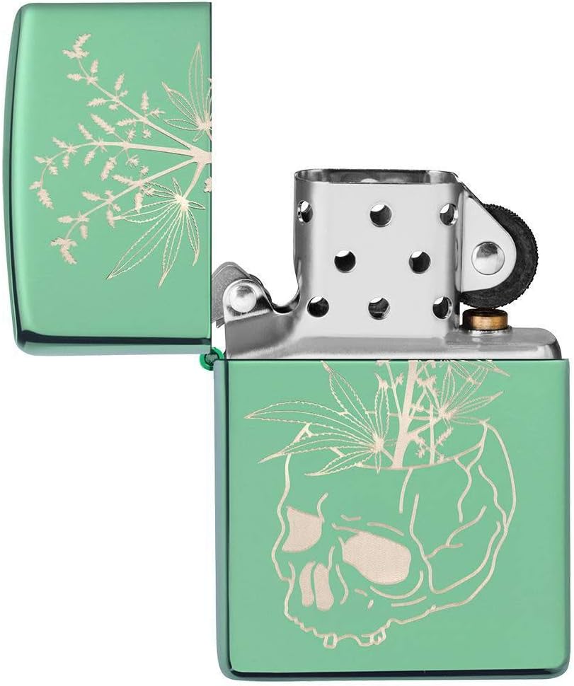 Zippo Botanical Skull Design High Polish Green Pocket Lighter E148958