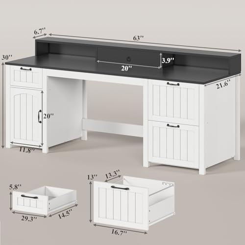 SEDETA Farmhouse 63" Executive Desk with File Drawer and Monitor Stand O784